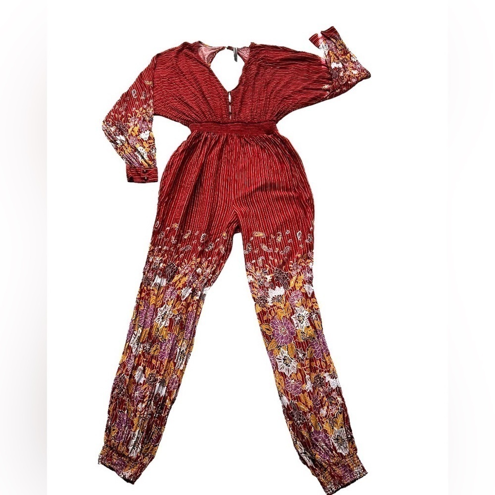 Anthropologie Breezy Open Back Romper Jumpsuit Red Floral Size M - Picture 5 of 13
